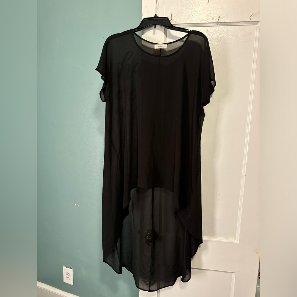 Meraki Black Short Sleeve Hi Lo Overlay Sheer Dress Top M Medium